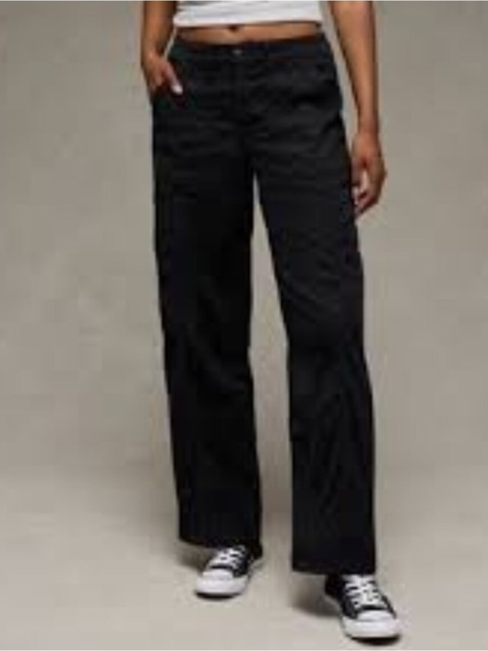 American Eagle Women 14 Black Stretch High-Waisted Stovepipe Cargo Pants NWOT
